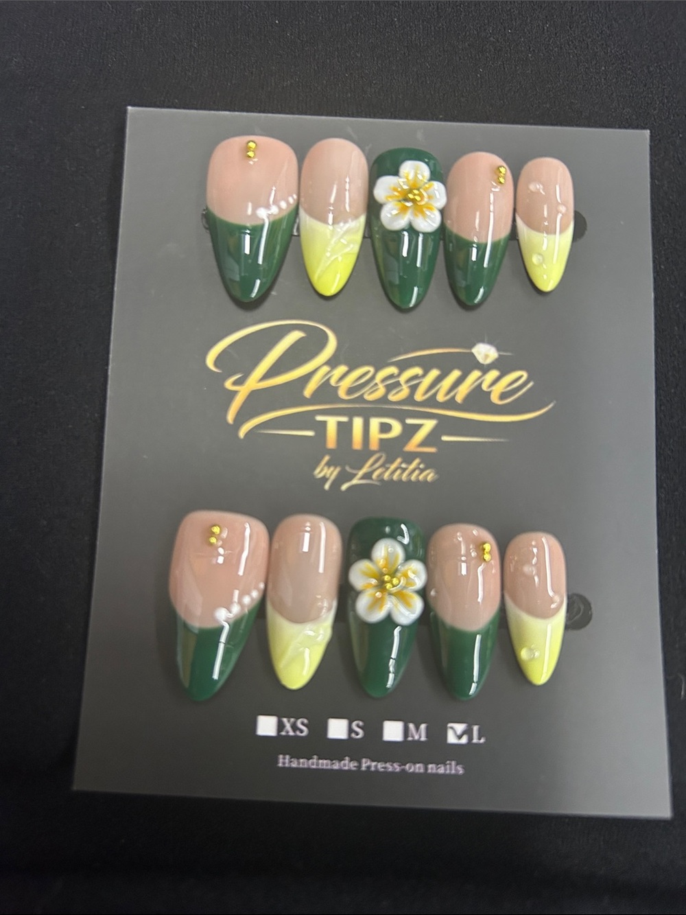 Green & Yellow Floral Press-On Nail Set
